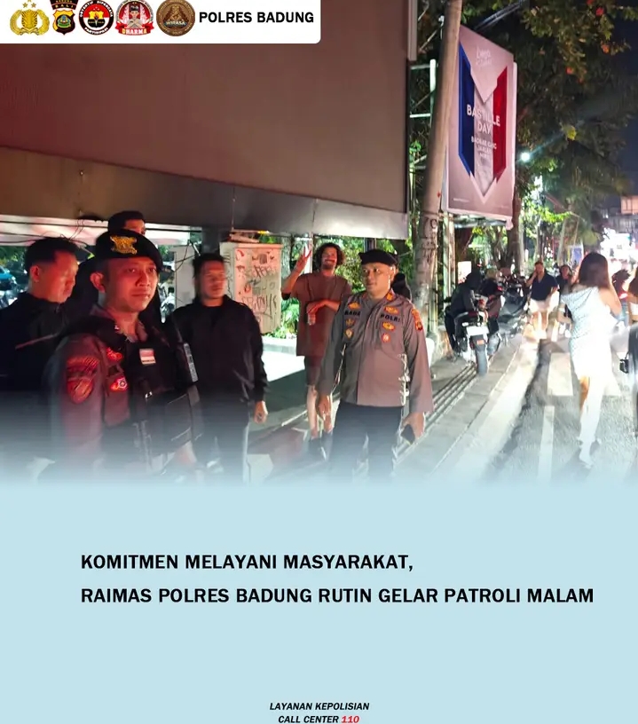 Komitmen Melayani Masyarakat, Raimas Polres Badung Rutin Gelar Patroli Malam