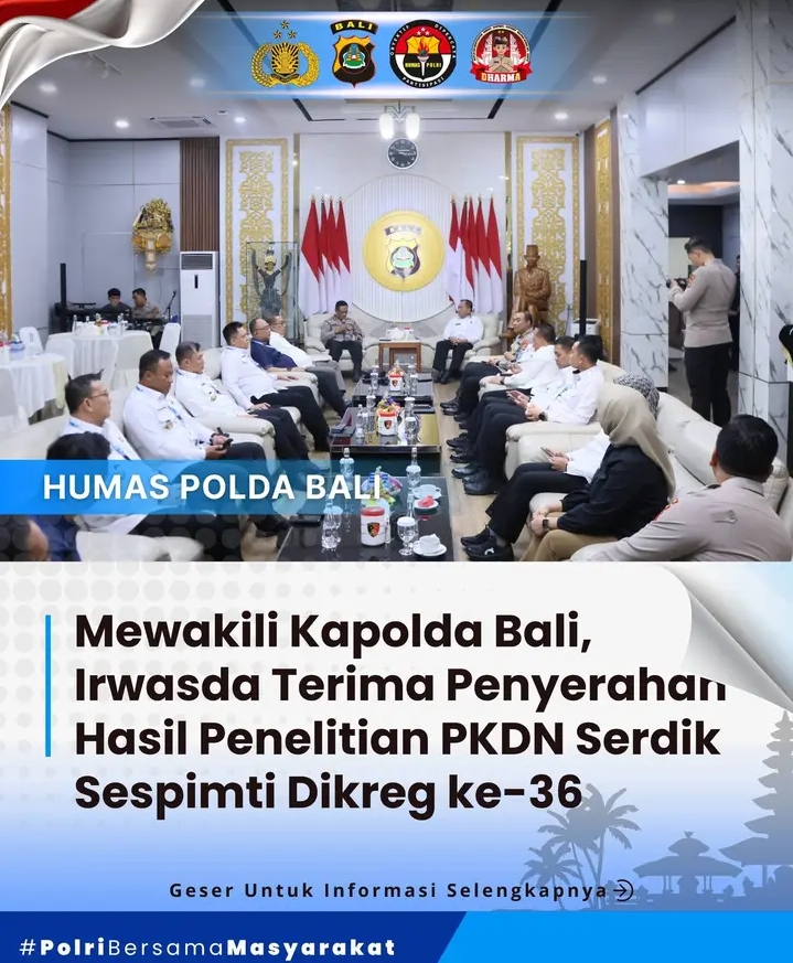Mewakili Kapolda Bali, Irwasda Terima Penyerahan Hasil Penelitian PKDN Serdik Sespimti Dikreg ke-36